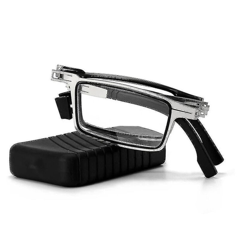 Tragbare, Faltbare Lesebrille Für Herren, Runder Und Eckiger Metallrahmen, Blaulichtfilter, Für Alterssichtigkeit, Dioptrienkorrektur +1,0 Bis +4,0 - 100 - Quadratisch, Silber