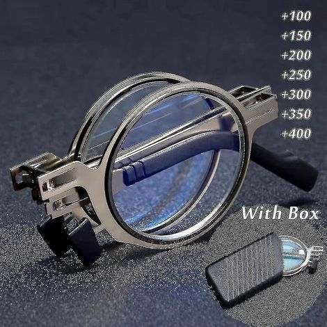 Tragbare, Faltbare Lesebrille Für Herren, Runder/eckiger Metallrahmen, Blaulichtfilter, Geeignet Für Alterssichtigkeit, Dioptrienkorrektur +1,0 Bis +4,0 - 300 - Rund, Silber