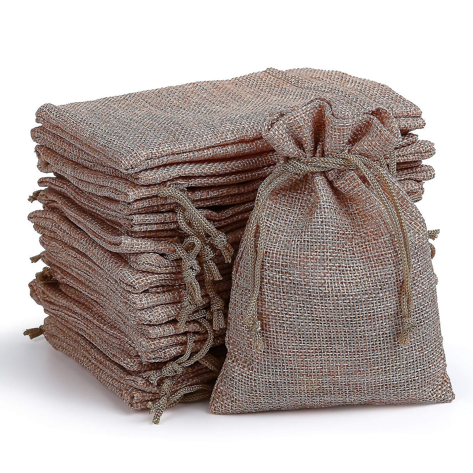 Set Mit 20 Geschenktüten Aus Leinen Und Jute, Jutebeuteln Mit Kordelzug, Schmuckbeuteln, Aufbewahrungsverpackungen Für Partys – Kaffee