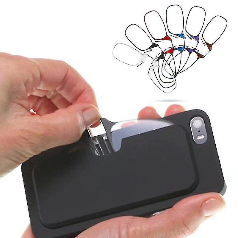 Bügellose Lesebrille Mit Nasenclip Für Damen Und Herren, Ultradünnes, Transparentes Und Tragbares Etui Mit Klebebefestigung Für Smartphones – 250