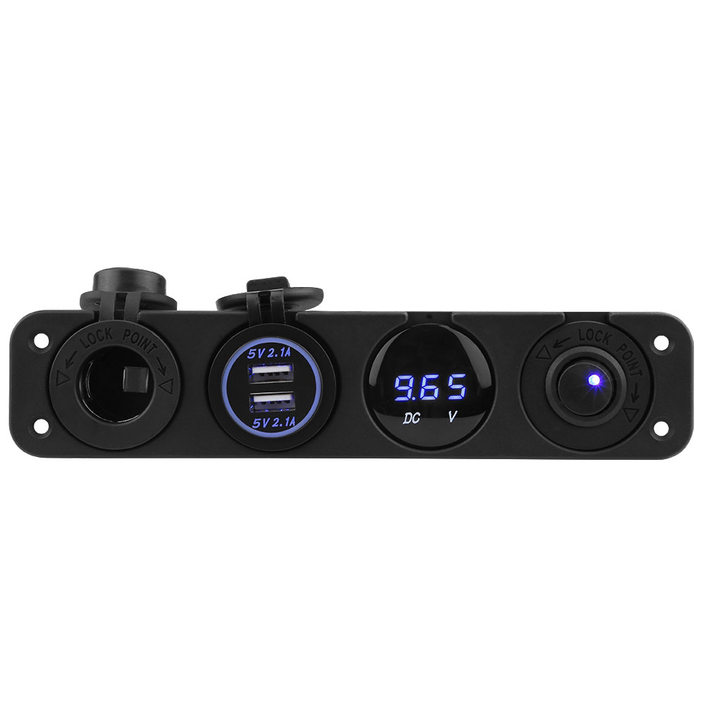 Dual-usb-ladegerät Mit Voltmeter, Blau, 12–24 V, Mit Zigarettenanzünder Und 4-loch-schalter