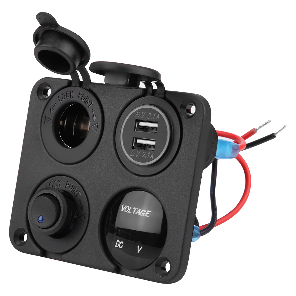 4-positionen-schalterfeld Mit Zwei Usb-anschlüssen, Zigarettenanzünder Und Blauem Led-voltmeter