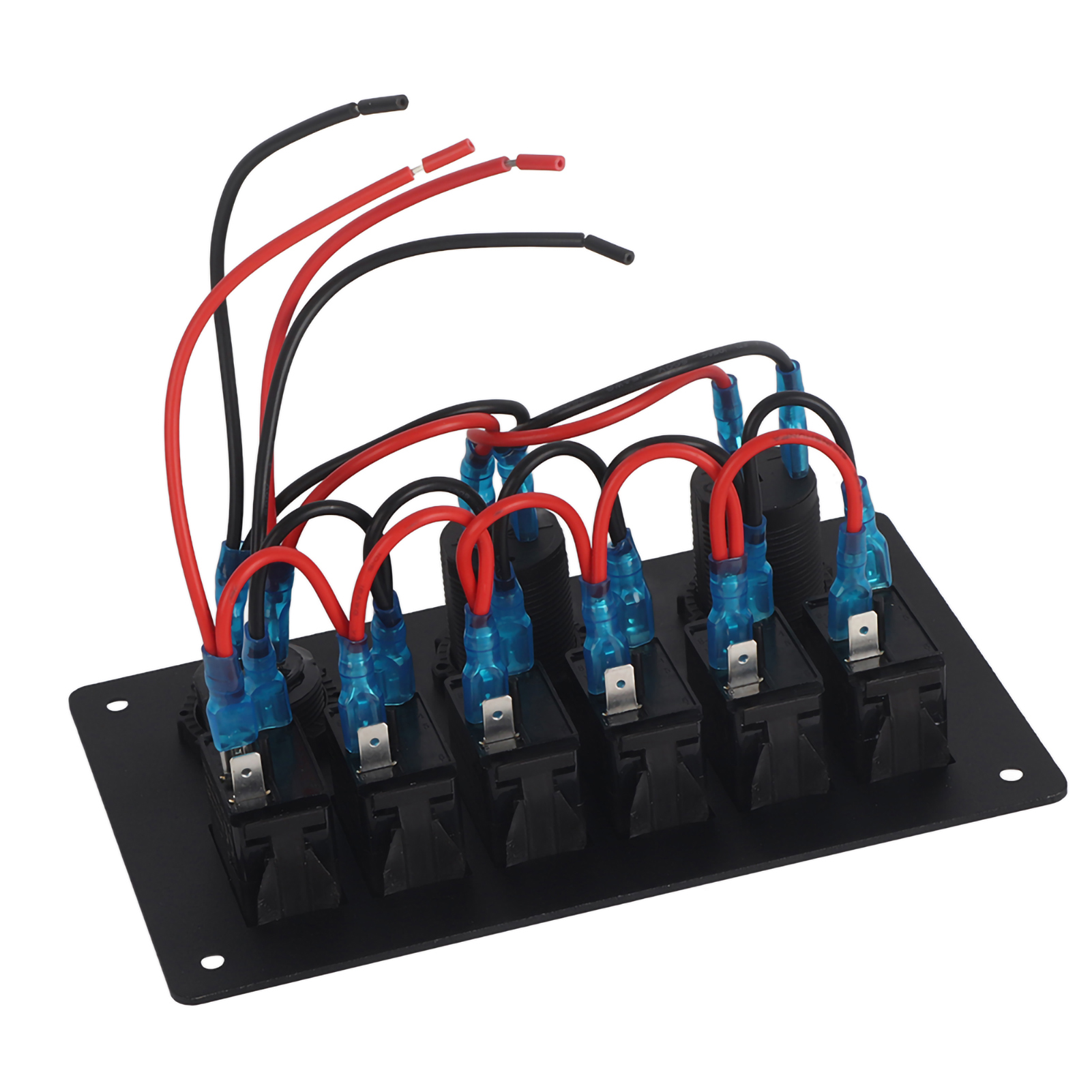 6-schalter-led-bedienfeld 12v/24v Für Auto/boot Mit Zwei Usb-anschlüssen, Voltmeter Und Zigarettenanzünderanschluss – Blau