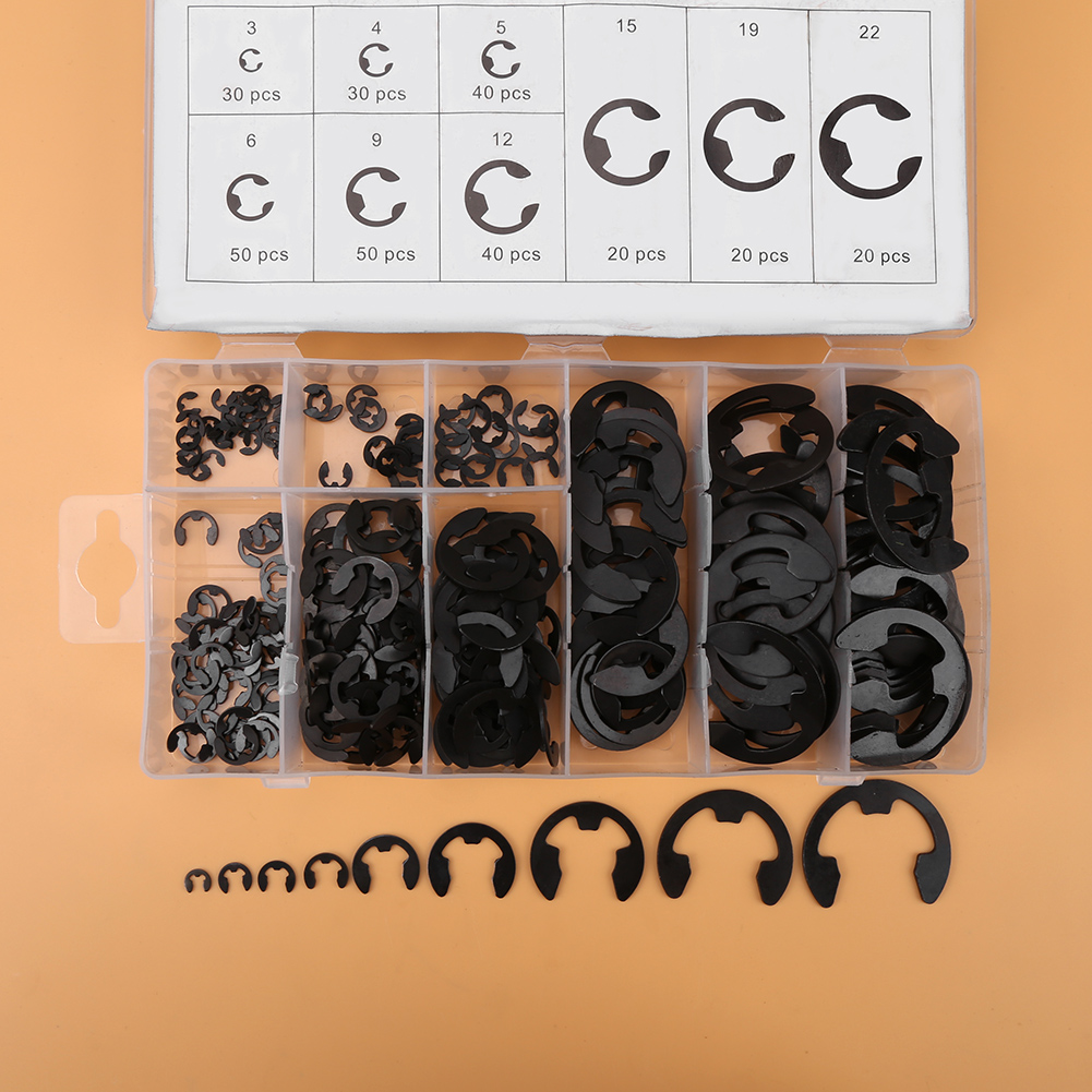 300 Schwarze E-clips Aus Metall, Sortiment An 3-22 Mm Bundringen Mit Aufbewahrungsbox