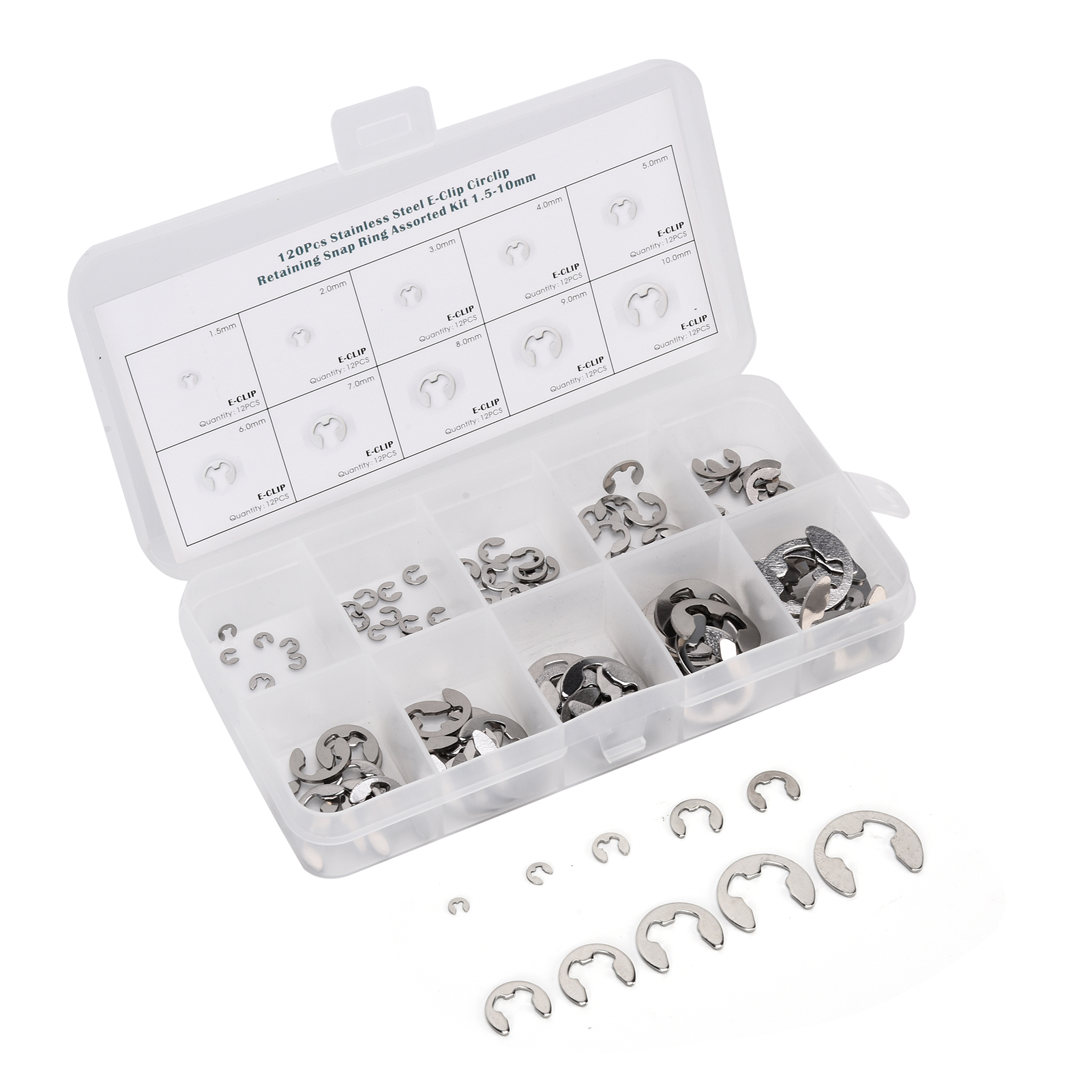 120 Stück Edelstahl-sicherungsringe (außendurchmesser), Sortiment 1,5 Mm–10 Mm, Für Reparaturen Und Heimwerkerarbeiten