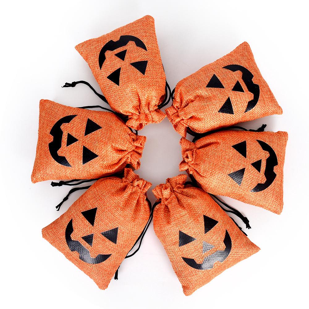 Halloween-kürbis-geschenktüten Aus Jute Mit Kordelzug, 10 X 14 Cm Große Süßigkeitentüten Aus Leinenstoff Für Kinderpartys