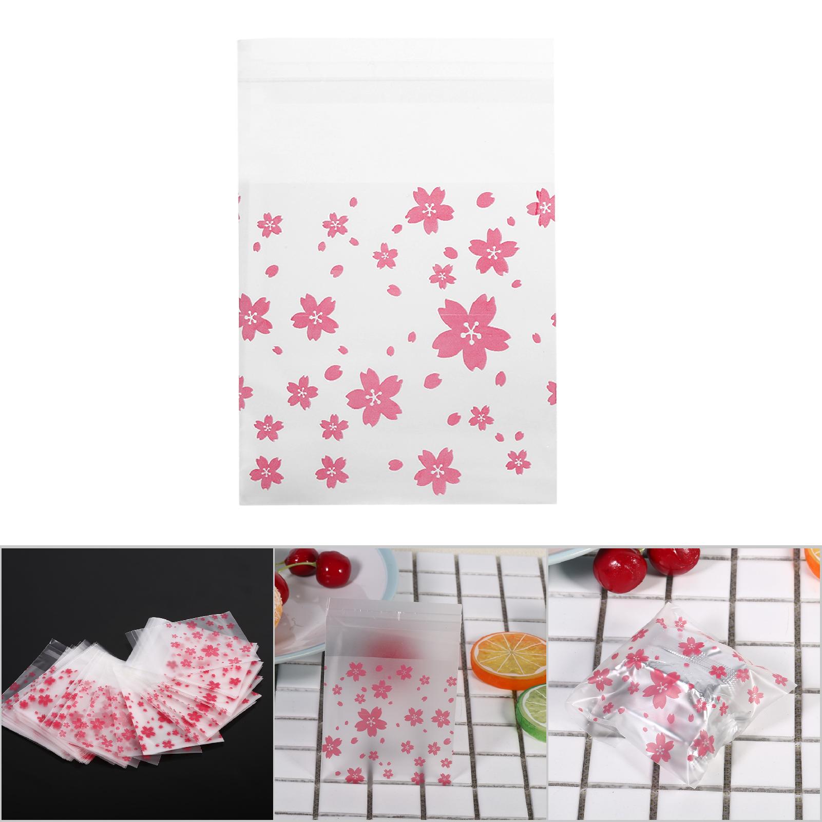 100 Plastiktüten Mit Blumenmuster Für Hochzeiten, Kekse, Plätzchen, Süßigkeiten (orientalische Kirschblüte 7x7cm)