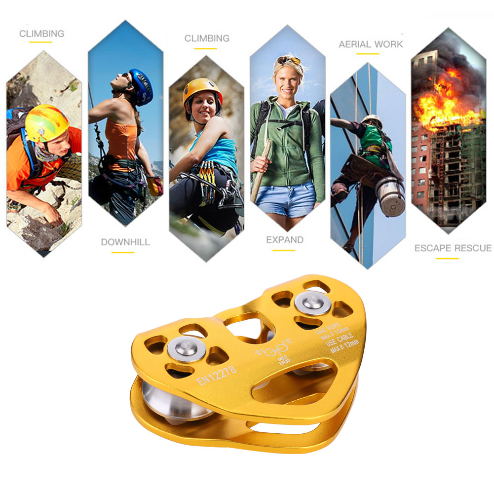 30 Kn Doppelrollen-seilbahnwagen Für Outdoor-kletter- Und Rettungsausrüstung (gold)