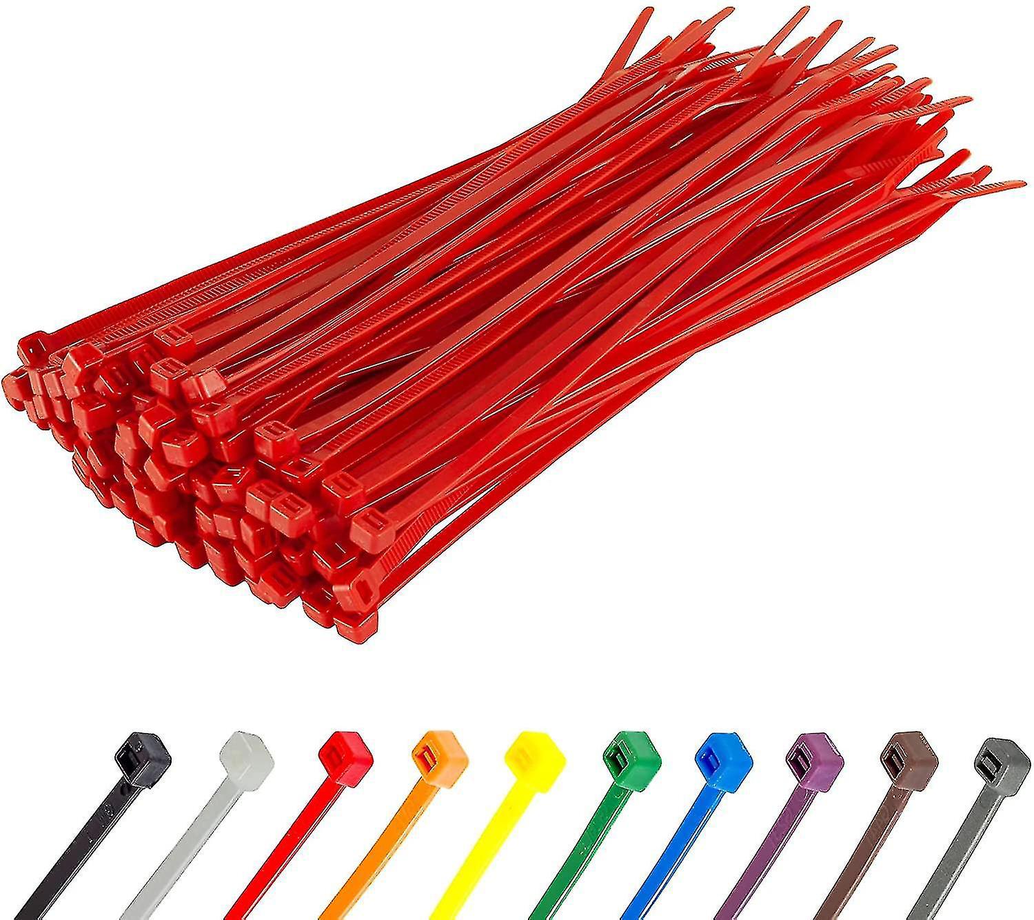 Lange, Robuste Silberne Kabelbinder, 370 Mm X 4,8 Mm, 100er-packung, Aus Hochwertigem Nylon, 200 Mm X 4,8 Mm Reißverschluss, Rot