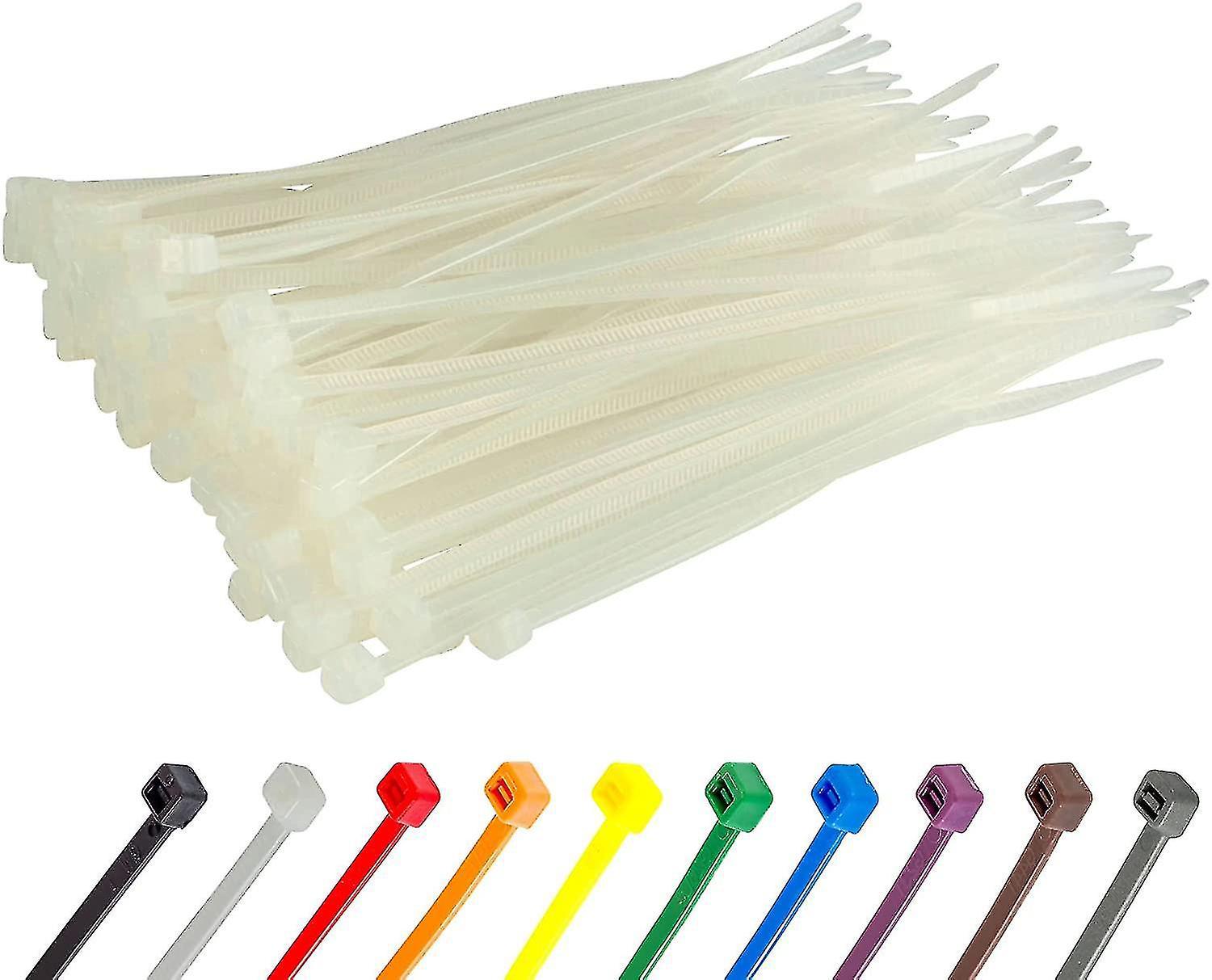 Lange, Robuste Silberne Kabelbinder, 370 Mm X 4,8 Mm, 100er-packung, Aus Hochwertigem Nylon, 100 Mm X 2,5 Mm Reißverschluss, Weiß