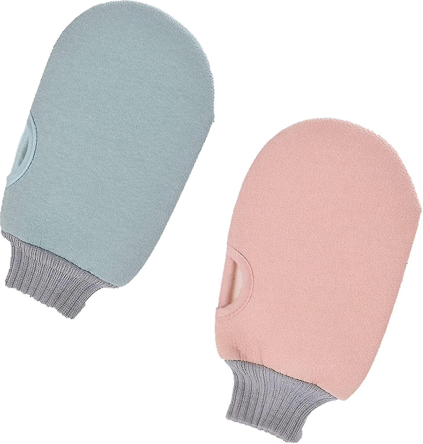 Set Mit 2 Peelinghandschuhen, Rosa Und Blau. Doppelseitig, Zum Tragen.