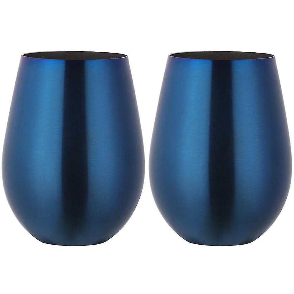 Stielloses Weinglas Aus Edelstahl, Tragbarer Weinbecher Für Draußen – 2er-set Metallgläser – Blau