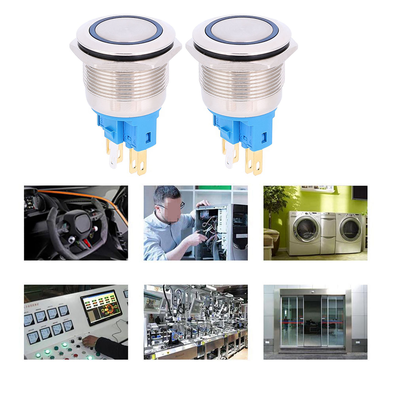 2-teiliger Reset-druckknopfring 22 Mm Ip65 12–24 V Dc 6-polig Zubehör Blau
