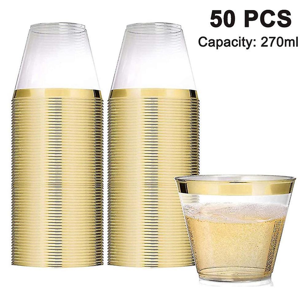 Set Aus 50 Plastikbechern Mit Goldrand, 26 Cl (9 Oz) Klare Weingläser Mit Goldrand