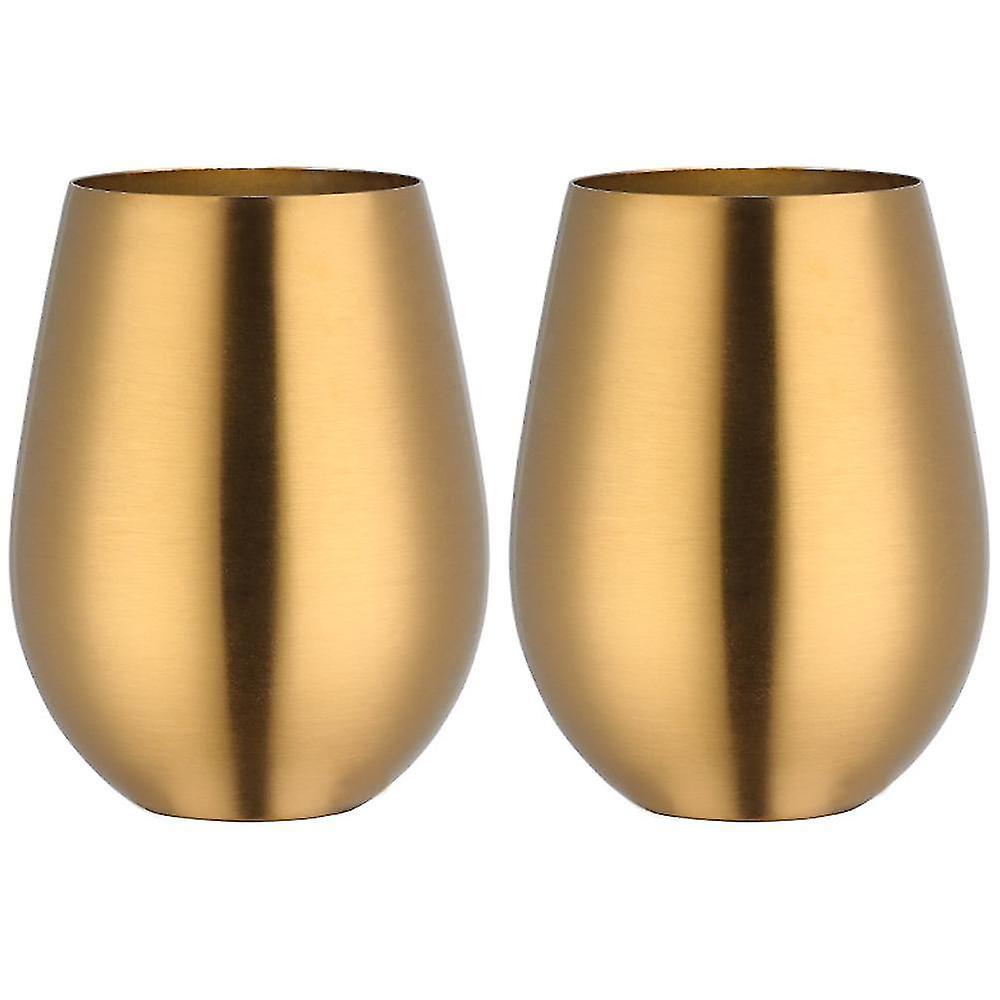 Stielloses Weinglas Aus Edelstahl, Tragbarer Weinbecher Für Draußen – 2er-set Metallgläser – Gold