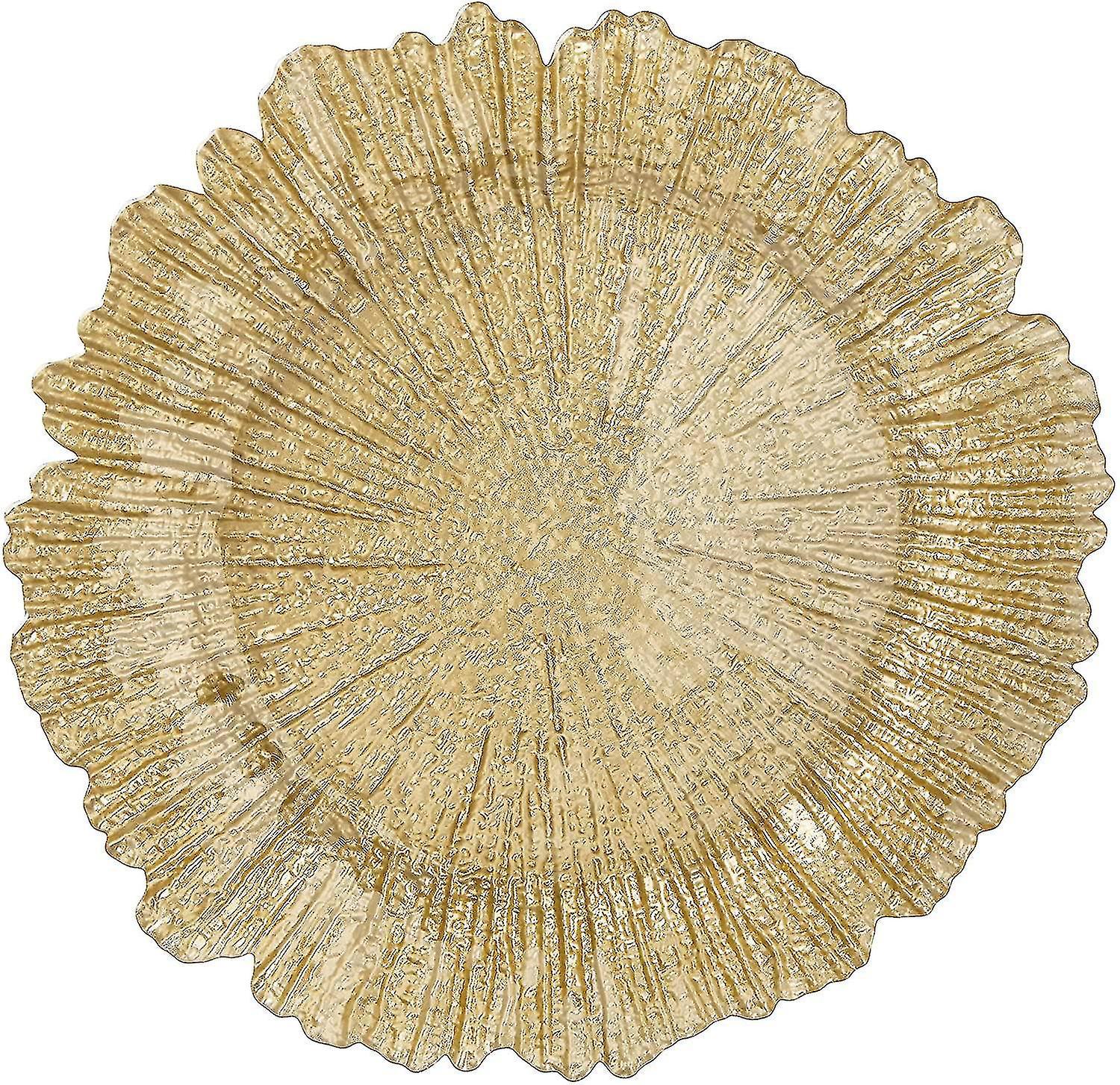 Großer, Runder, Goldfarbener Servierteller Aus Glas (33 Cm Durchmesser) Für Den Privaten Gebrauch Oder Gehobene Gastronomie, Catering-veranstaltungen, Dinner Oder Hochzeiten.