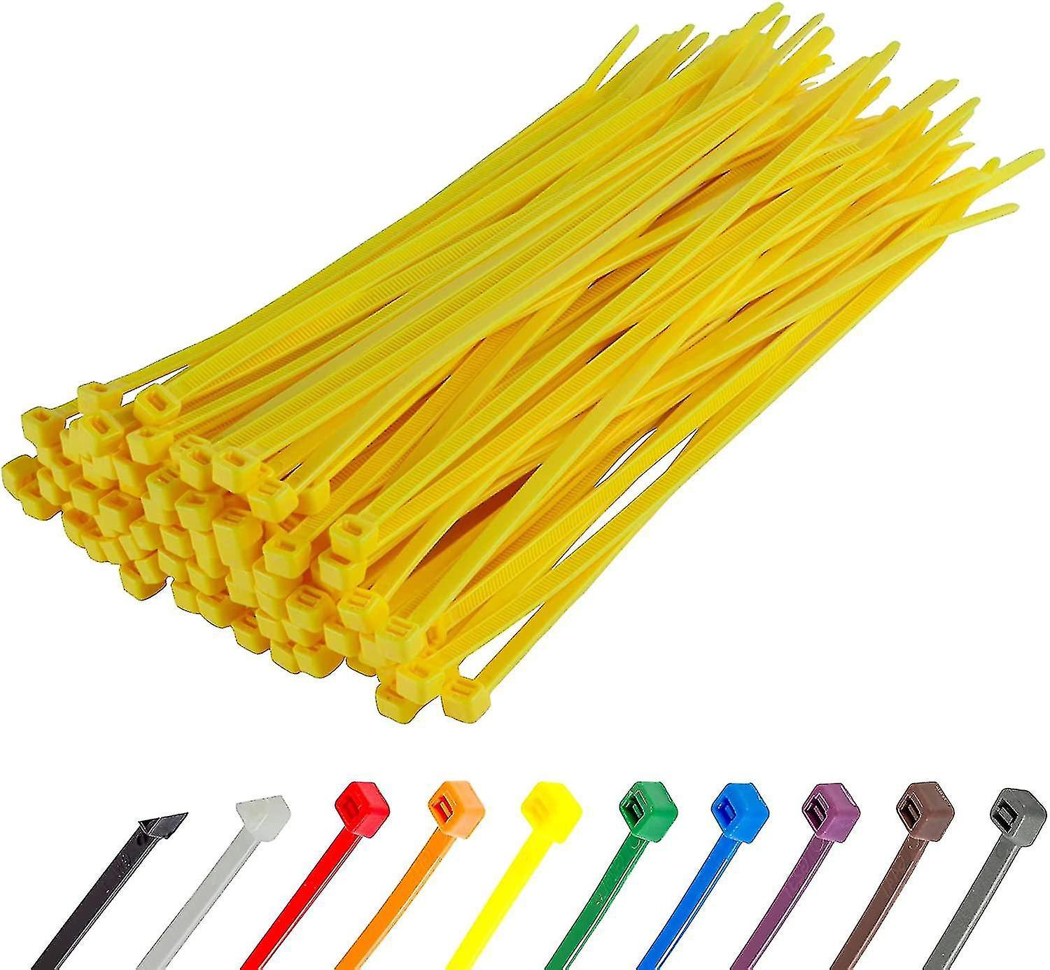 Lange, Robuste Silberne Kabelbinder, 370 Mm X 4,8 Mm, 100er-packung, Mit Hochwertigem Nylon-reißverschluss – 200 Mm X 4,8 Mm – Gelb