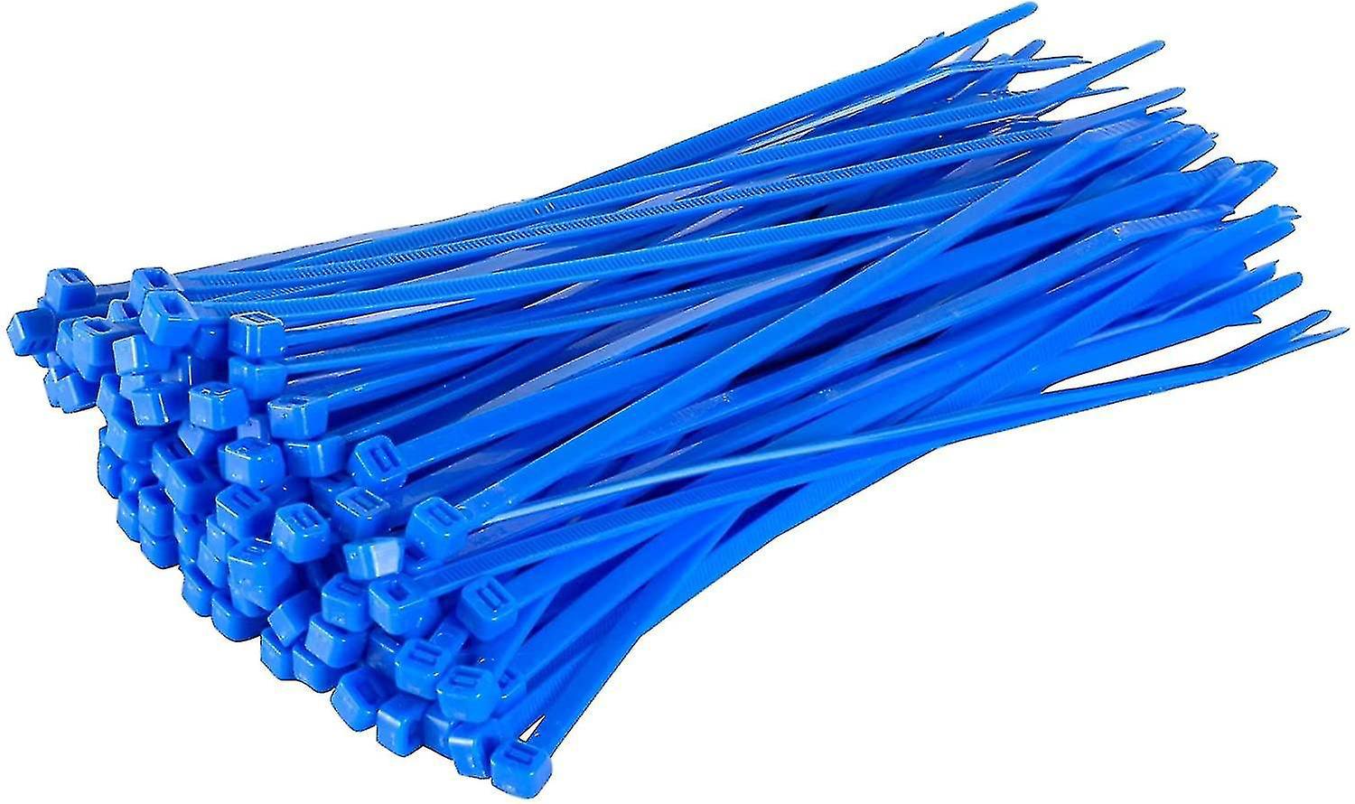 Lange, Robuste Silberne Kabelbinder, 370 Mm X 4,8 Mm, 100er-packung, Mit Hochwertigem Nylon-reißverschluss (200 Mm X 2,5 Mm), Blau