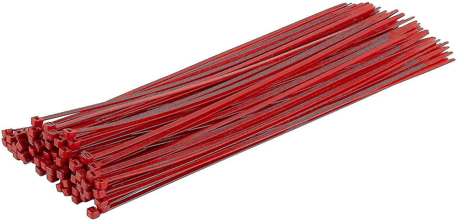 Lange, Robuste Silberne Kabelbinder, 370 Mm X 4,8 Mm, 100er-packung, Aus Hochwertigem Nylon, Reißverschluss 370 Mm X 7,6 Mm, Rot