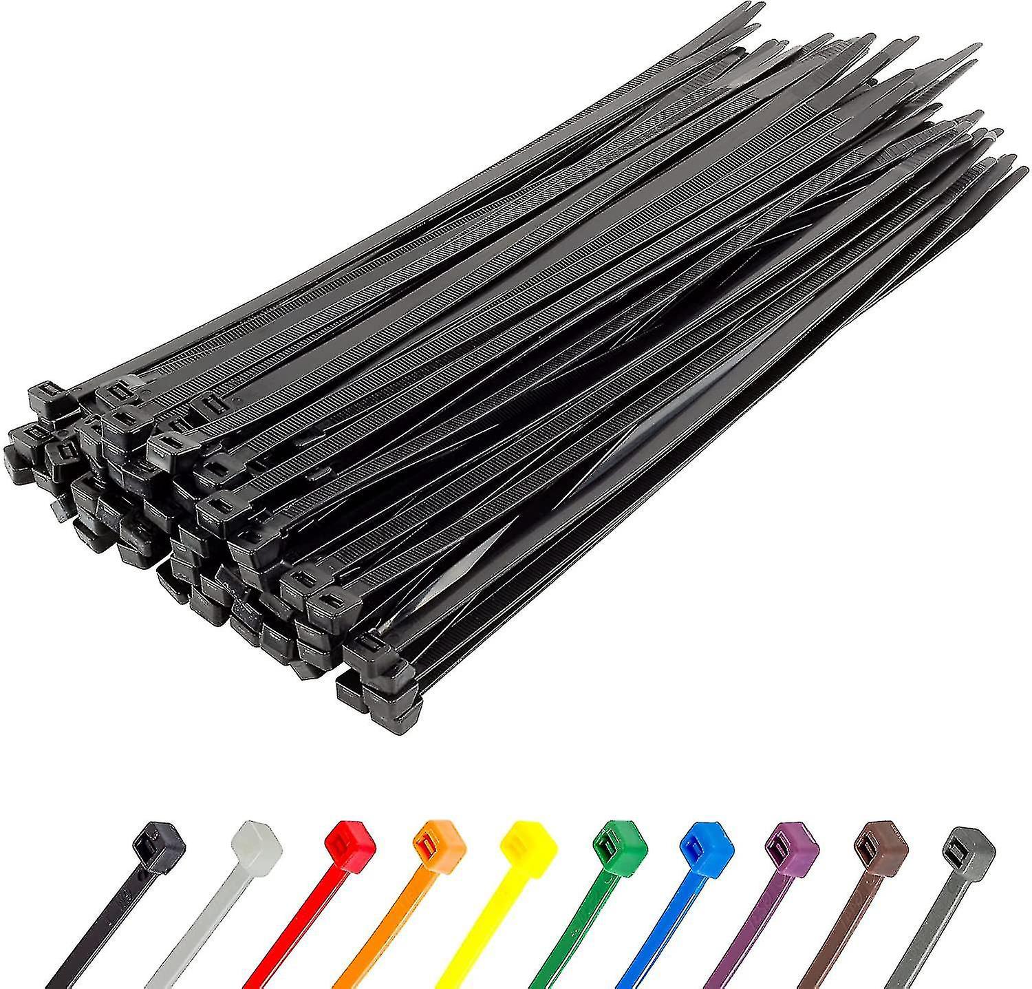 Lange, Robuste Silberne Kabelbinder, 370 Mm X 4,8 Mm, 100er-packung, Aus Hochwertigem Nylon, 300 Mm X 7,6 Mm Reißverschluss, Schwarz