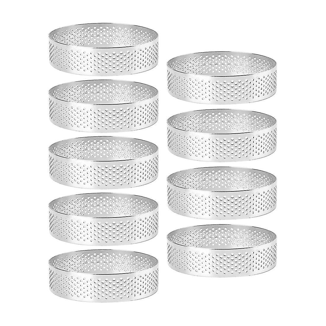 Set Mit 9 Runden Tarteringen, Mousseringen, Perforierten Mousseringen Aus Hitzebeständigem Edelstahl, Metall