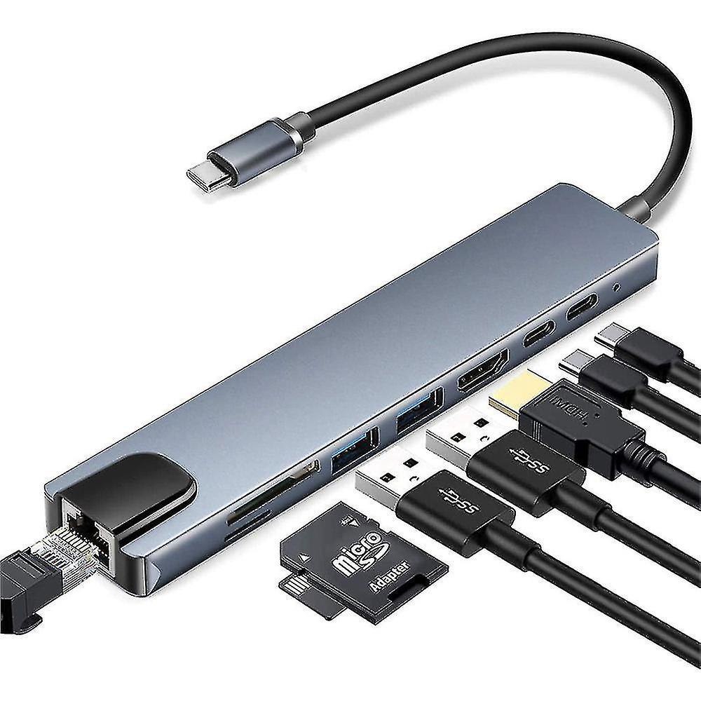 8-in-1-adapter Mit Typ-c-anschluss Auf Usb 3.0, Hdmi, Lan, Rj45 Und Sd/tf-kartensteckplatz Für Macbook-laptops