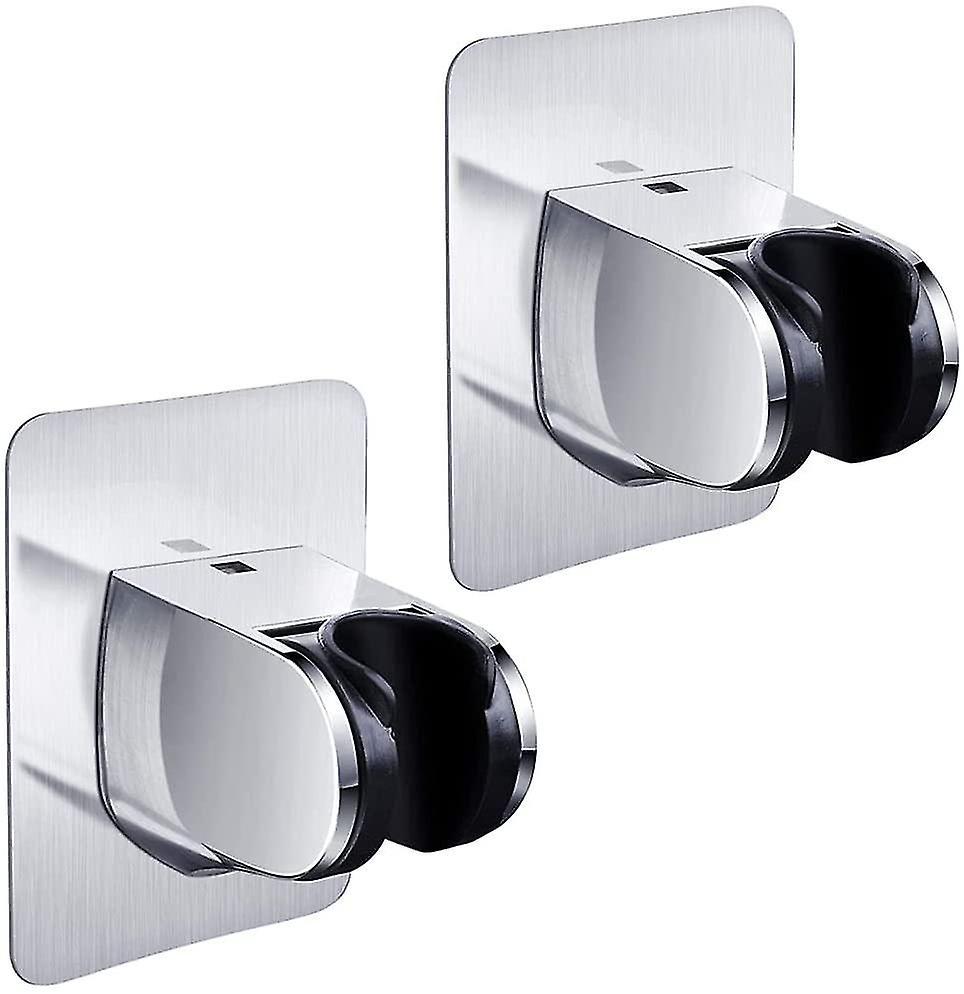 2-teiliger Handbrausehalter, Wandbrausehalterung, Verstellbarer Brausehalter, Selbstklebender Brausehalter, Silberfarben, Langlebig, Kein Bohren Erforderlich.