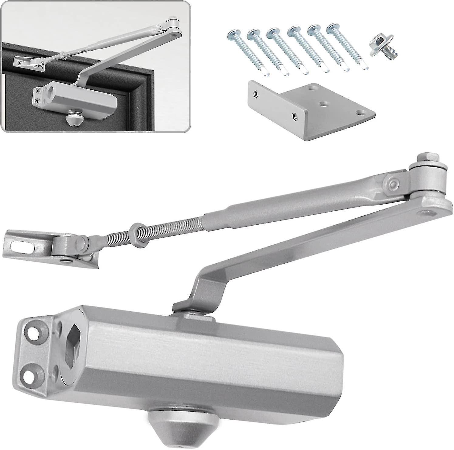Automatischer Hydraulischer Türschließer Mit Stoppvorrichtung, Einstellbarem Federtürschließer, Schließdämpfer, Für Gewerbliche Und Private Nutzung, 25-45 Kg Türgewicht, Silber.