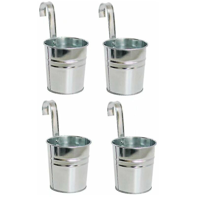 Set Mit 4 Hängenden Metallblumentöpfen, 10 Cm Großer Hängeblumenkübel Mit Abnehmbarem Haken Für Balkon, Zaun, Garten Und Innendekoration (silber)