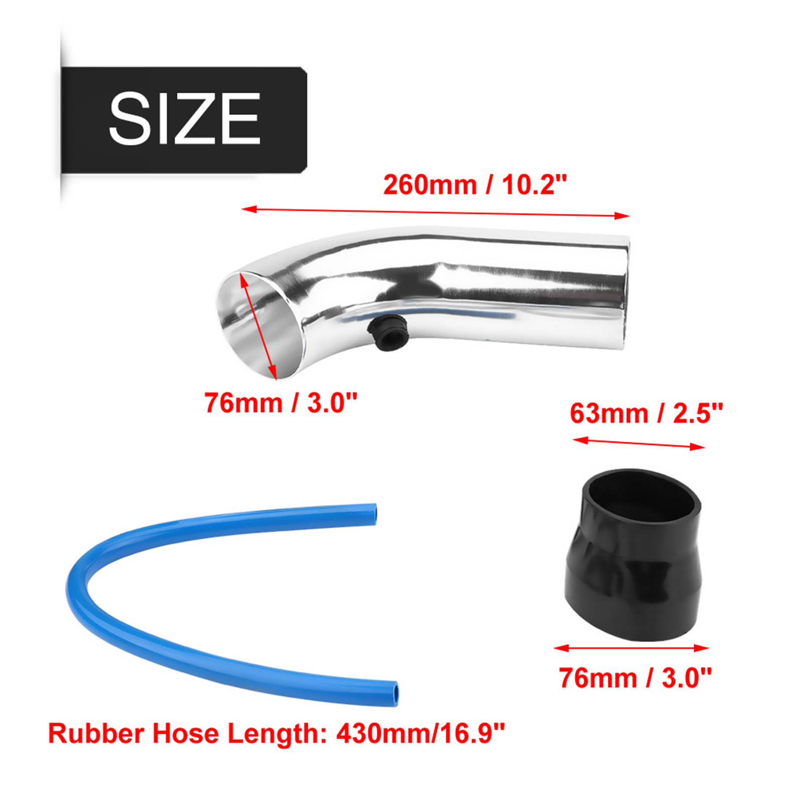 Universeller 76-mm-/3-zoll-kaltluftansaugschlauch Mit Filter – Komplettes Silbernes System
