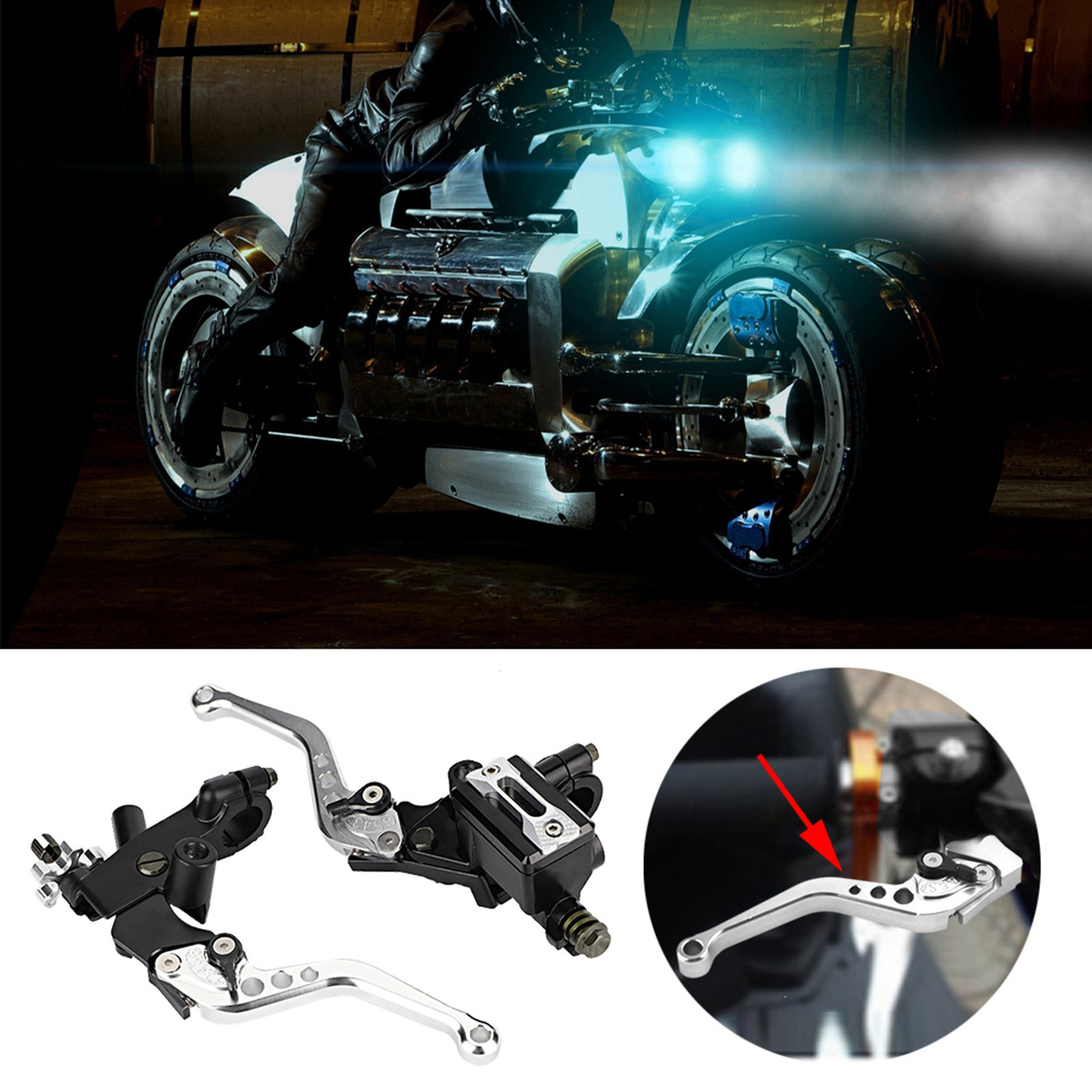 Paar Universelle Motorrad-brems- Und Kupplungshebel Mit 22-mm-hauptbremszylinder-ausgleichsbehälter, Silberfarben
