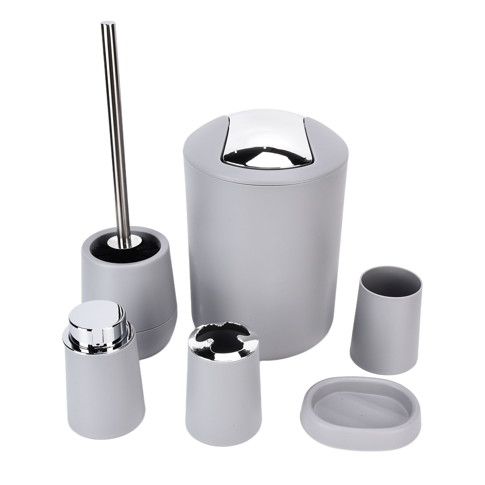 6-teiliges Badezimmer-accessoire-set: Zahnbürstenhalter, Elektrischer Duftabfalleimer, Grau