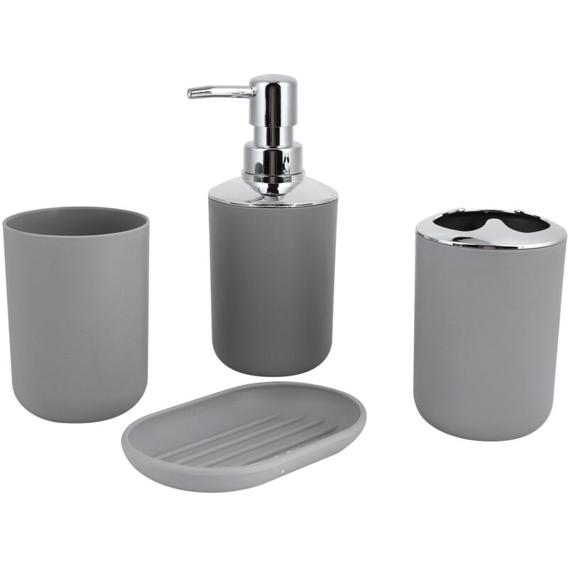 4-teiliges Badezimmer-accessoire-set: Lotionflasche Aus Kunststoff, Becherhalter, Abspülbehälter, Seifenschale (grau)