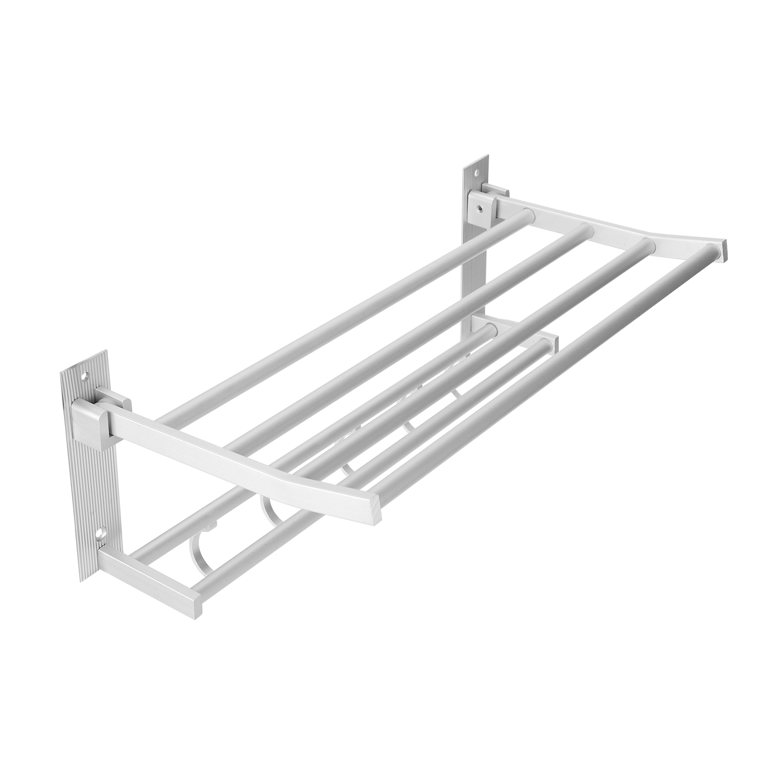 40 Cm Klappbares Duschregal Aus Aluminium Mit 5 Handtuchhaken, Silber