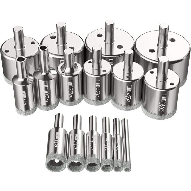 Set Mit 16 Diamant-lochsägen 6–50 Mm – Für Glas, Keramik, Marmor – Langlebige Beschichtung Für Präzises Bohren