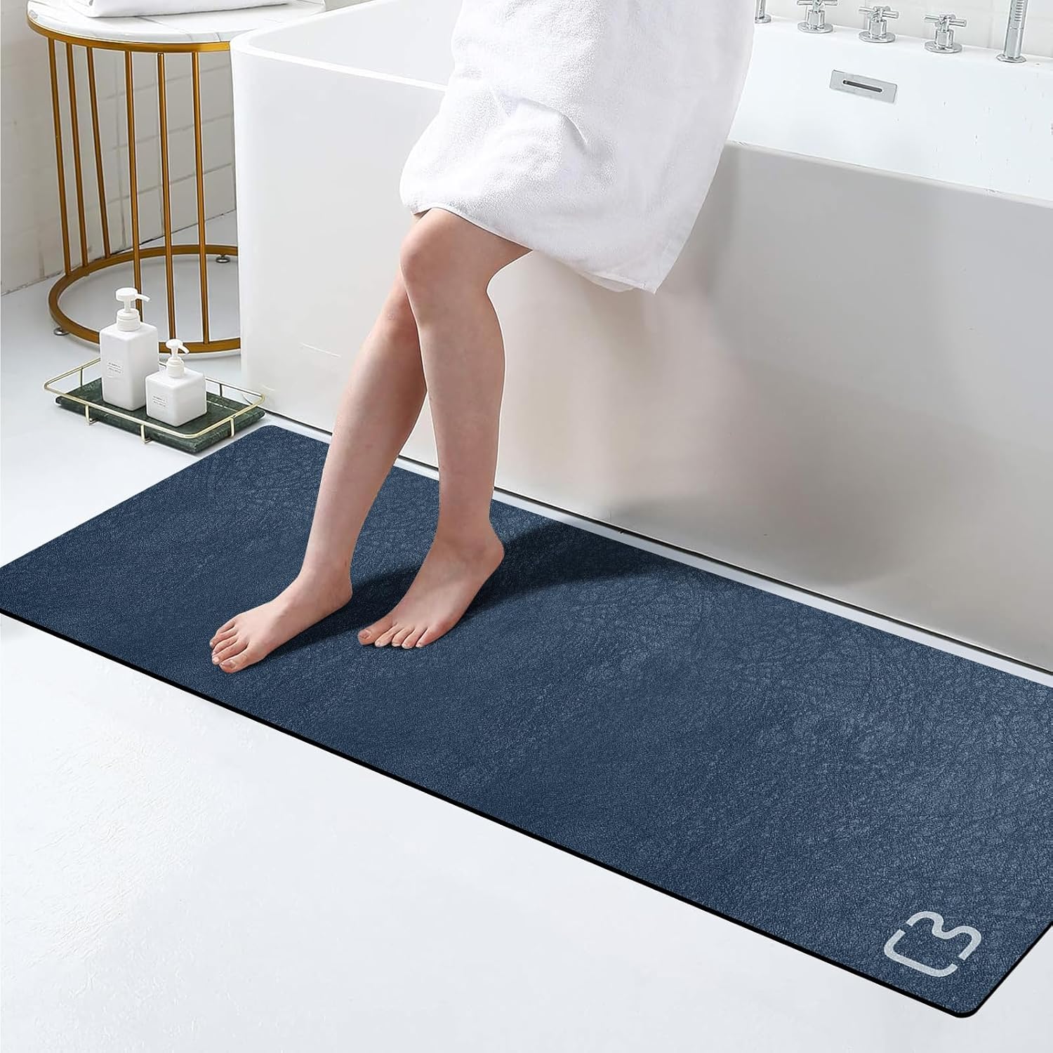 Badematte, Diatomitstein, Schnelltrocknend, Rutschfest, 40 X 120 Cm, Marineblau, Badezimmer