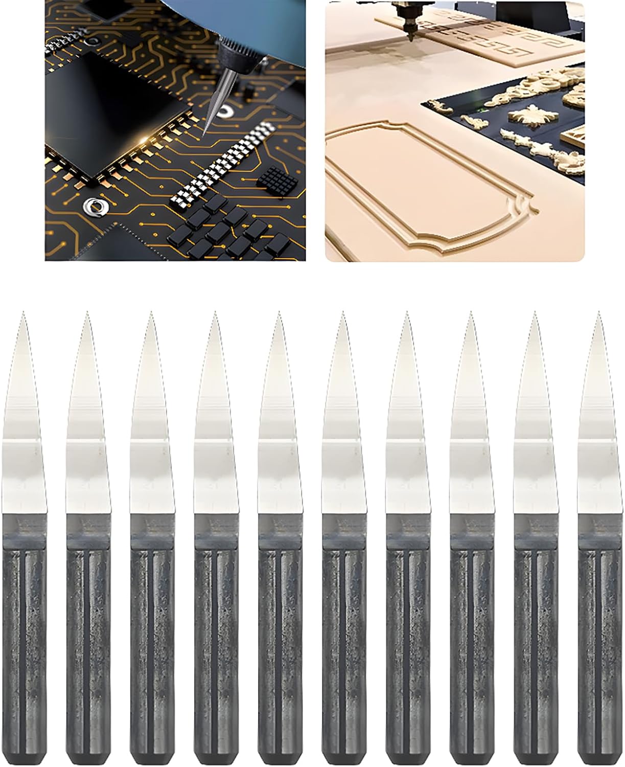 Packung Mit 10 Gravierspitzen, 0,1 Mm Hartmetall, 3,175 Mm, 10 Grad, Für Cnc-maschinen-leiterplatten