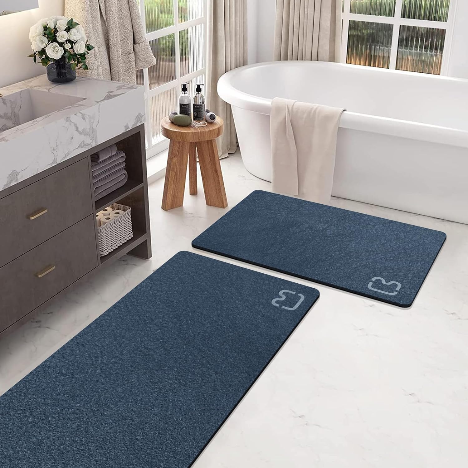 Set Mit 2 Badematten, Rutschfest, Schnell Absorbierend, Aus Diatomit, 40 X 60 Cm Und 49 X 120 Cm, Badezimmer