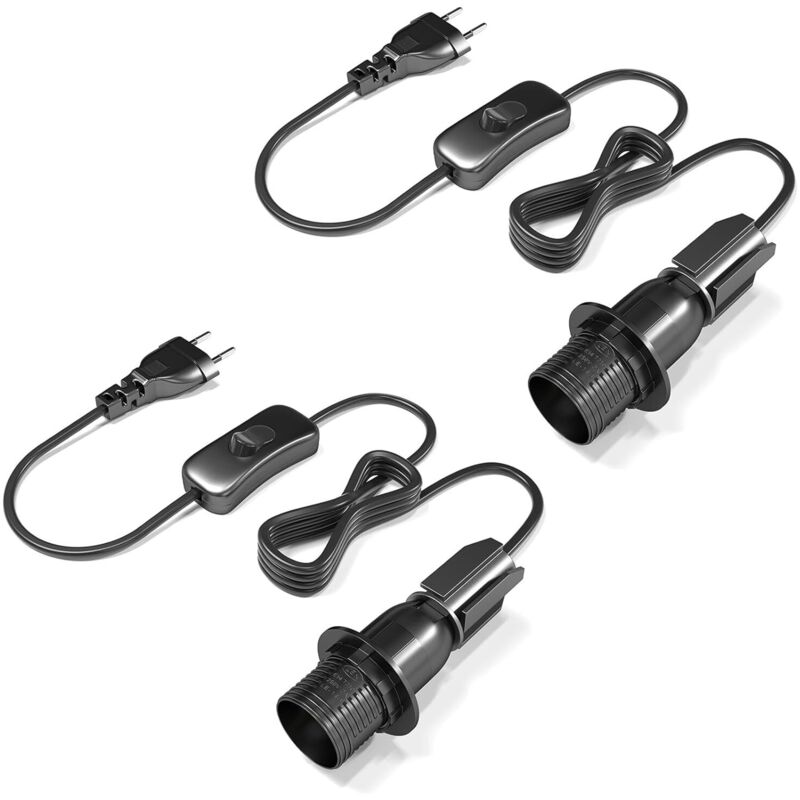 Set Mit 2 E14-flaschenadaptern, 1,8 M Kabel Mit Schalter, Schwarze Nachttischlampenfassung