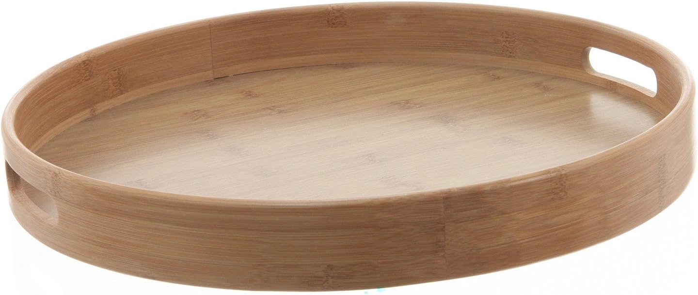 Rundes Tablett, Bambus, Melaminbeschichtete Mdf-platte, 40 Cm Durchmesser, Beige, Für Den Küchengebrauch