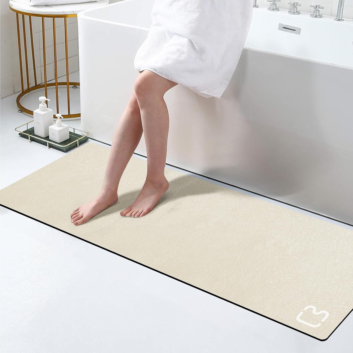Badematte, Kieselgur, 40 X 120 Cm, Beige, Schnell Absorbierend, Rutschfest, Badezimmer