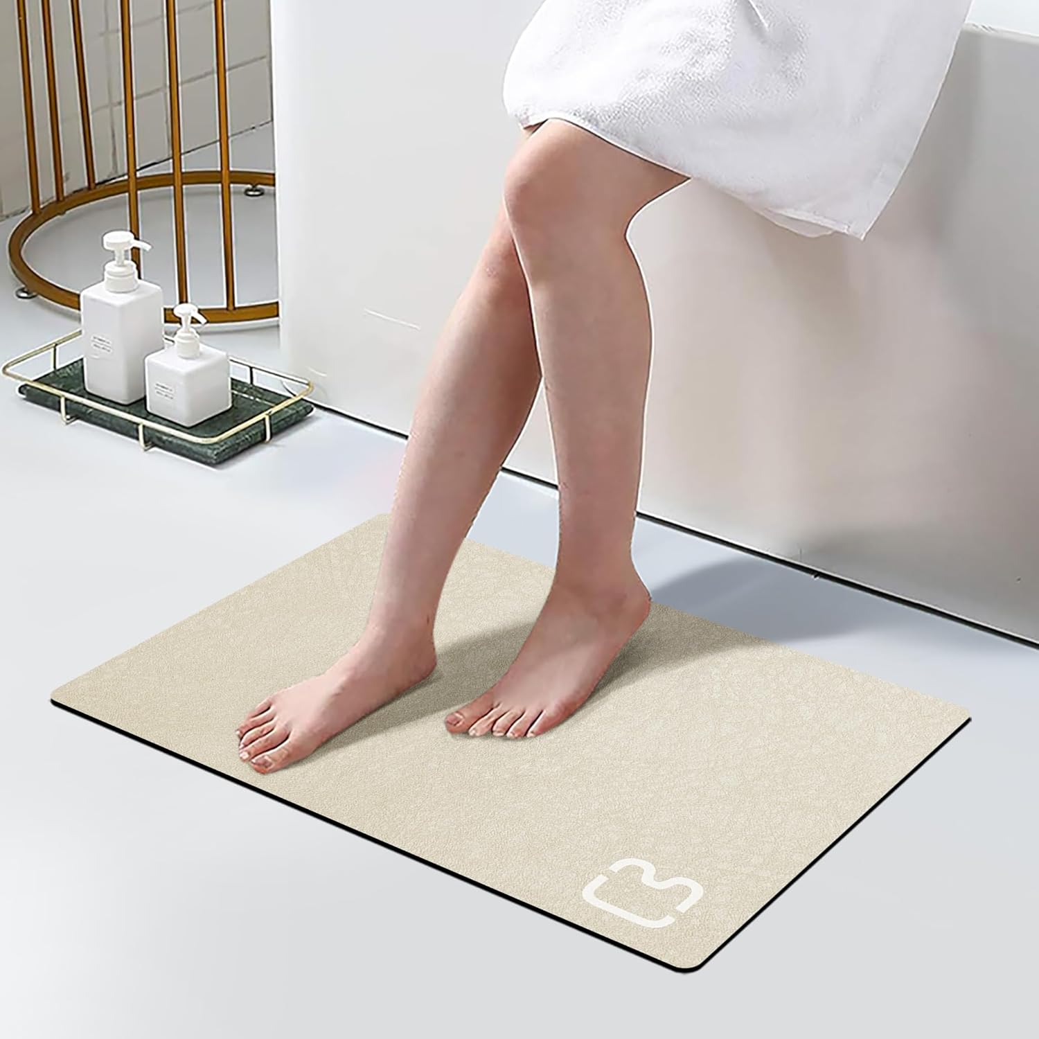 Badematte, Kieselgur, Schnelltrocknend, Rutschfeste Gummirückseite, Badezimmer, Beige, 40 X 60 Cm