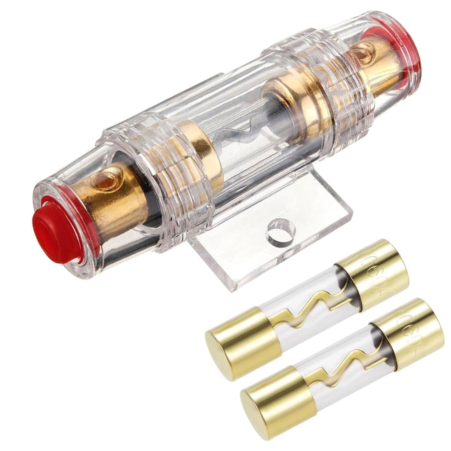 Agu 60a Vergoldeter Sicherungshalter, 2 Glassicherungen, Wasserdichtes Abs, Für Auto-, Boots- Und Lkw-audio