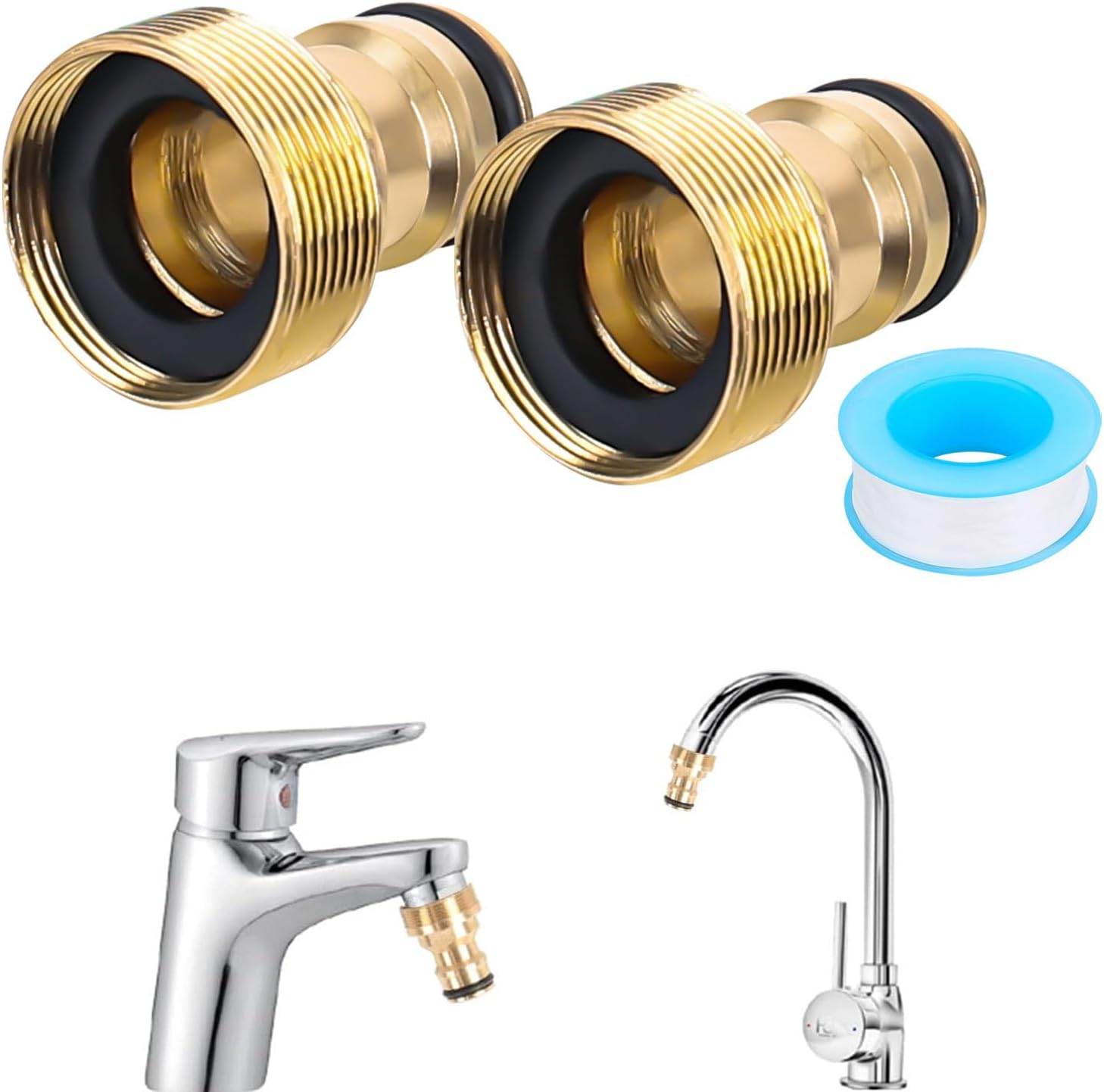 Set Mit 2 Wasserhahnanschlüssen, 22 Mm Innengewinde, 24 Mm Außengewinde, Kupferlegierung, Goldfarben, Für Garten Und Badezimmer