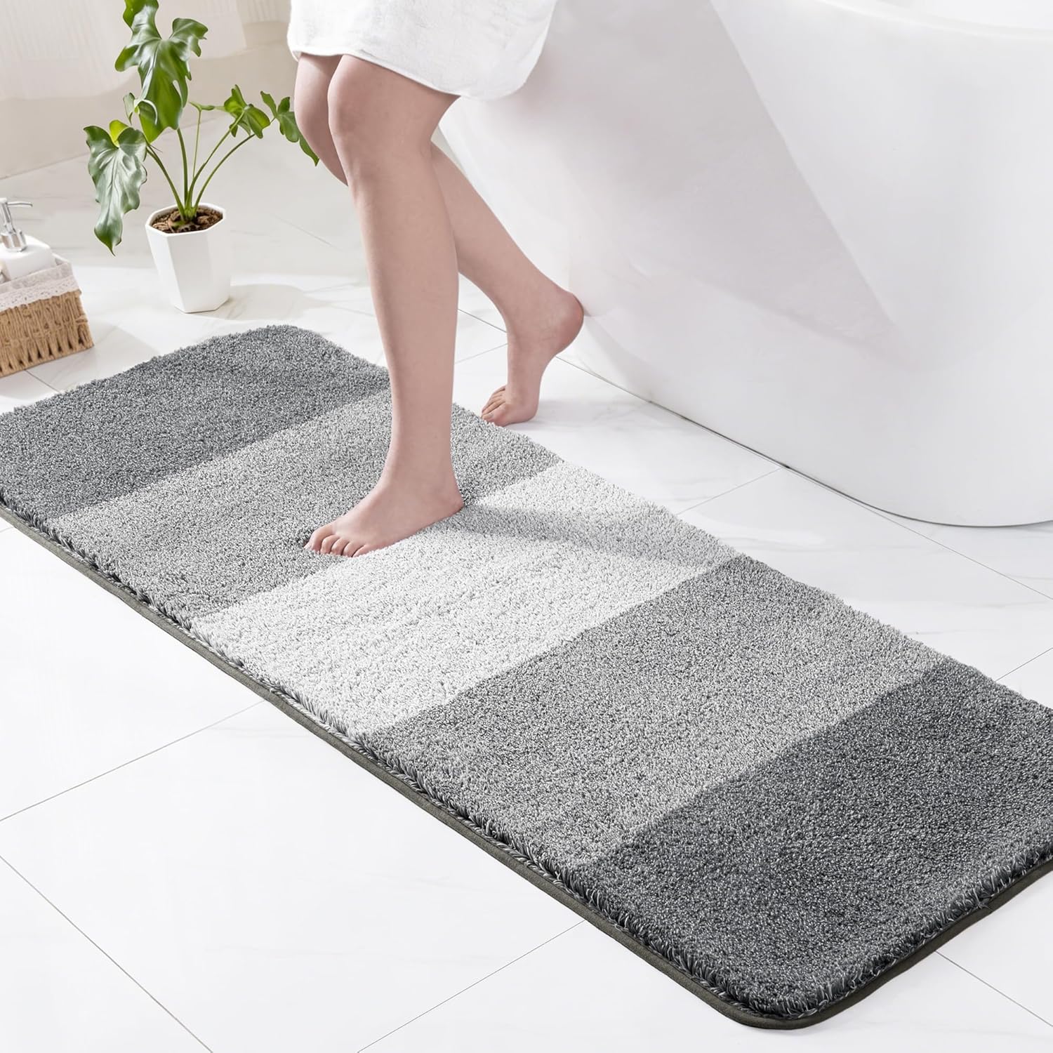 Badematte, Mikrofaser, Rutschfest, Saugfähig, Schnelltrocknend, Badezimmer, 60 X 180 Cm, Grau