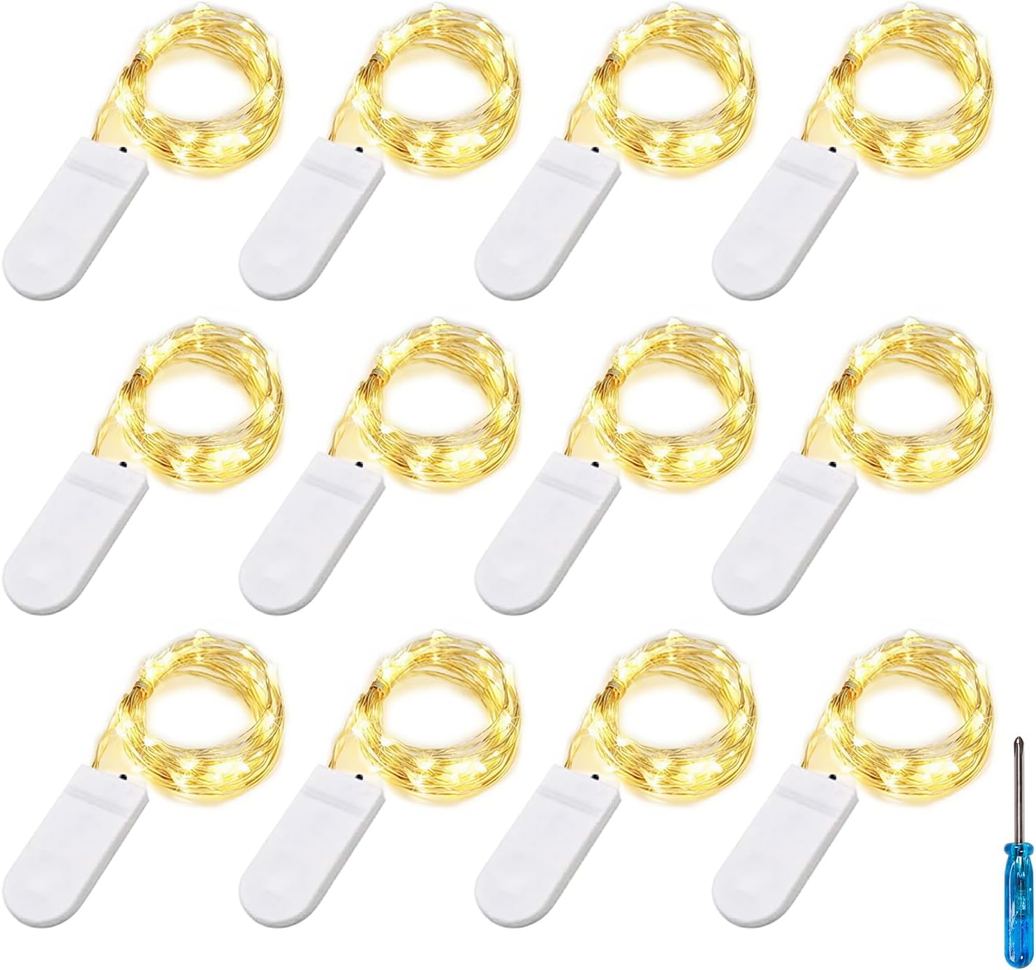 Set Mit 12 Lichterketten, 20 Leds, 2 M Silberdraht, Cr2032-batterie, Für Drinnen Und Draußen, Weihnachts-/hochzeitsdekoration
