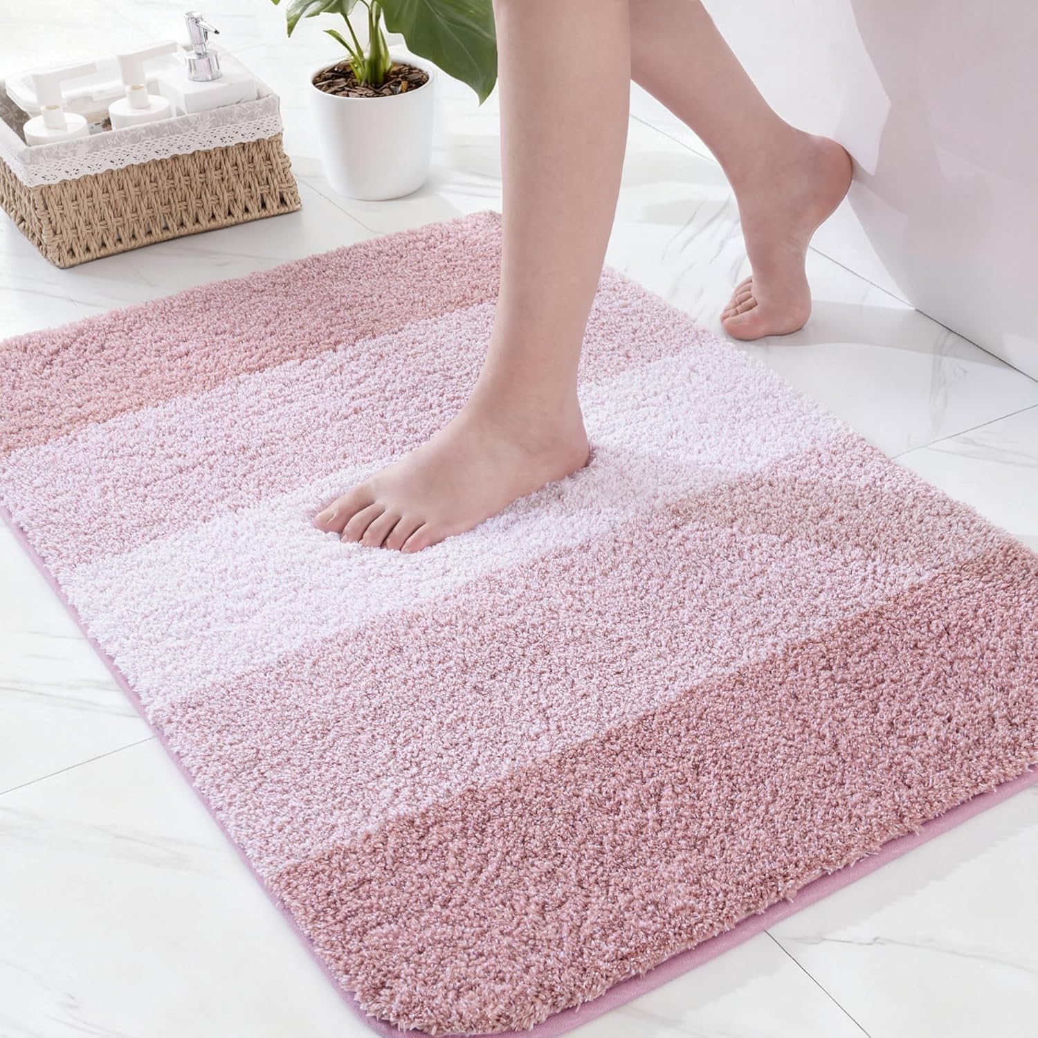 Mikrofaser-badematte, Rutschfest, Saugfähig, Schnelltrocknend, Weich, Für Bad Und Dusche, 50 X 80 Cm, Rosa