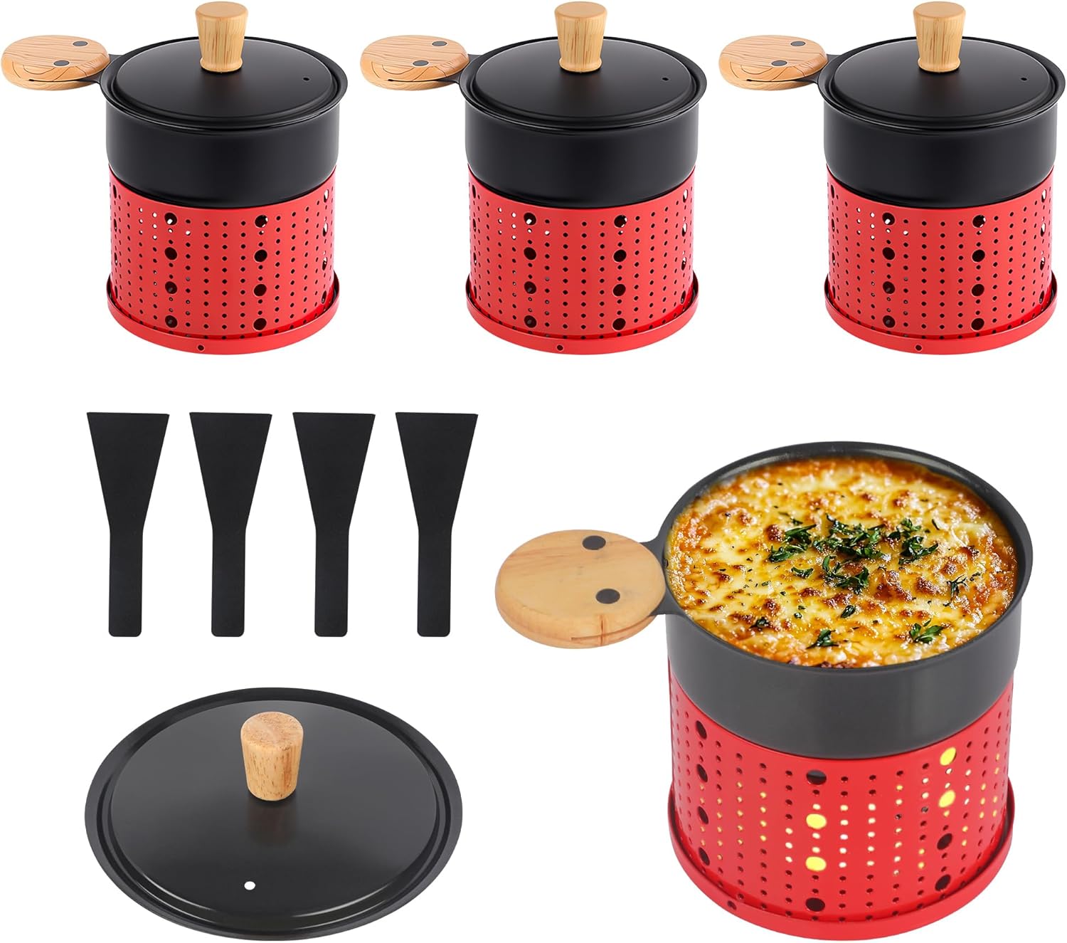 Einzelne Raclette-pfannen – 4er-set – Antihaftbeschichtung – Kabellos – Für Käse Und Schokolade – Für Drinnen Und Draußen