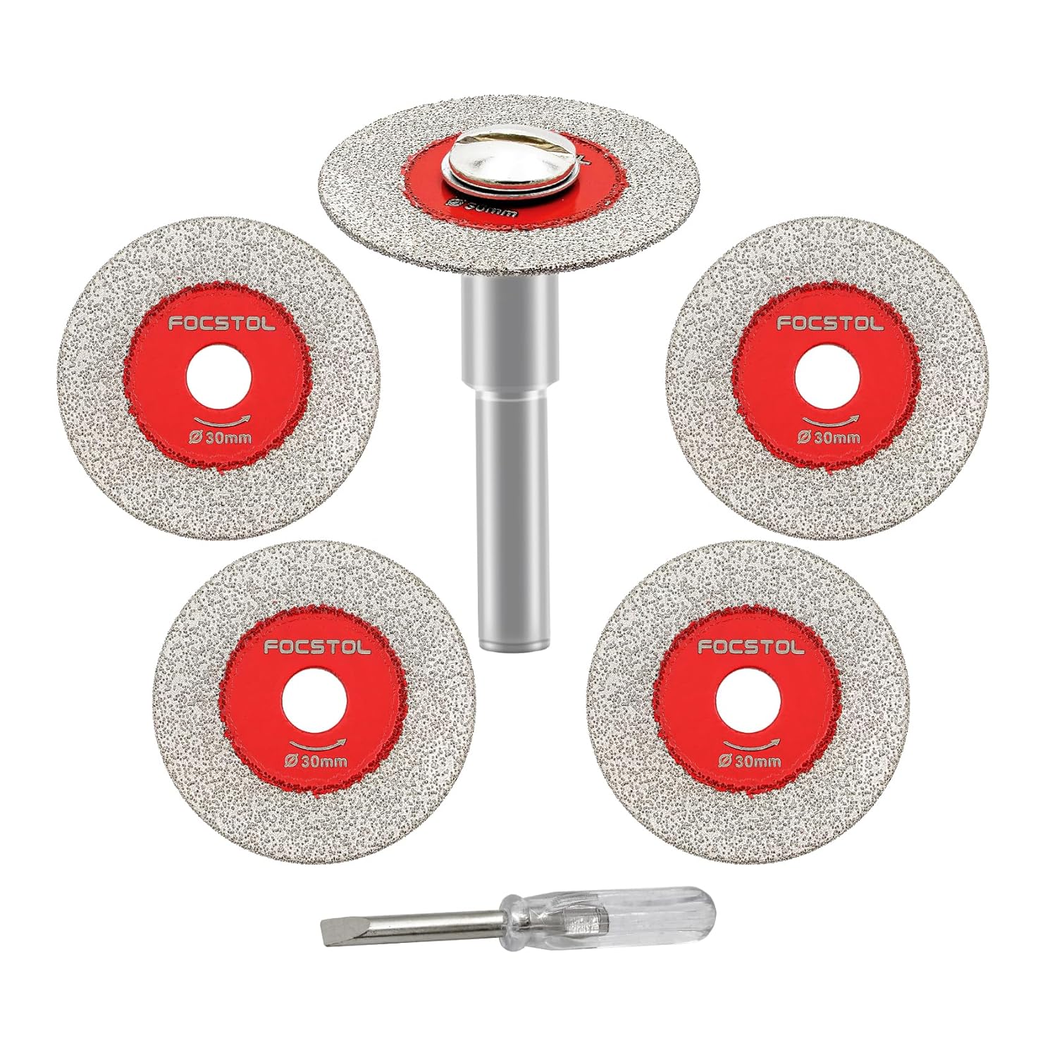 Diamantscheiben À 30 Mm, 1 Rundschaft À 6 Mm, Körnung 100/120, Für Glas, Marmor, Keramik, Nass- Und Trockenbearbeitung