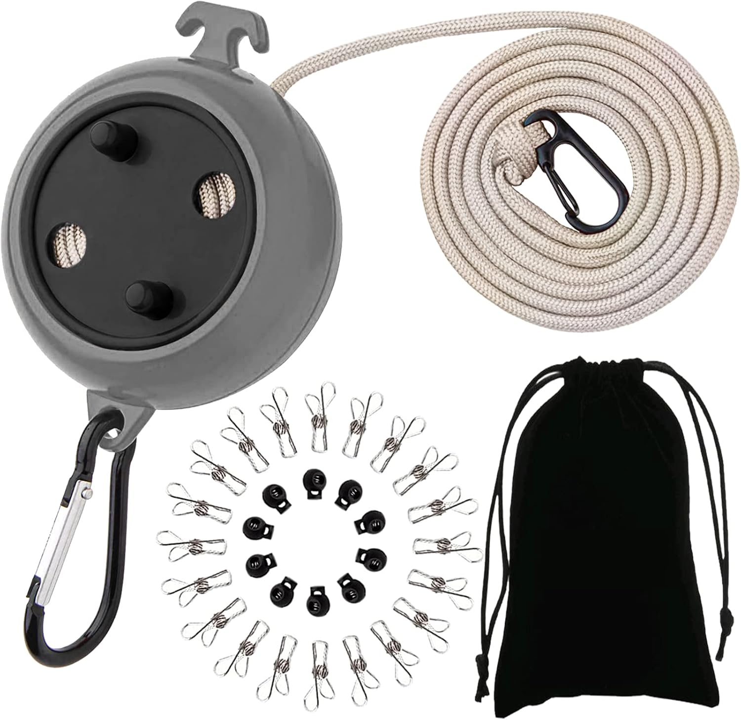 Einziehbare Wäscheleine, 10 M, 20 Wäscheklammern, 10 Schlaufen, Für Camping, Reisen Und Outdoor-aktivitäten